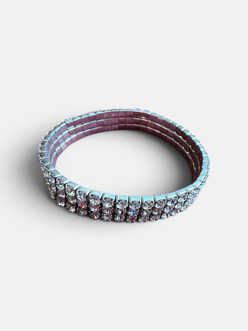 Crystal Rhinestone Stretch Bracelet - Silver Tone